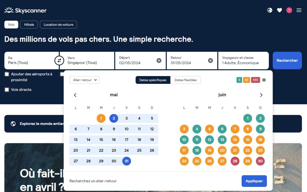 pastilles couleurs mois le moins cher skyscanner